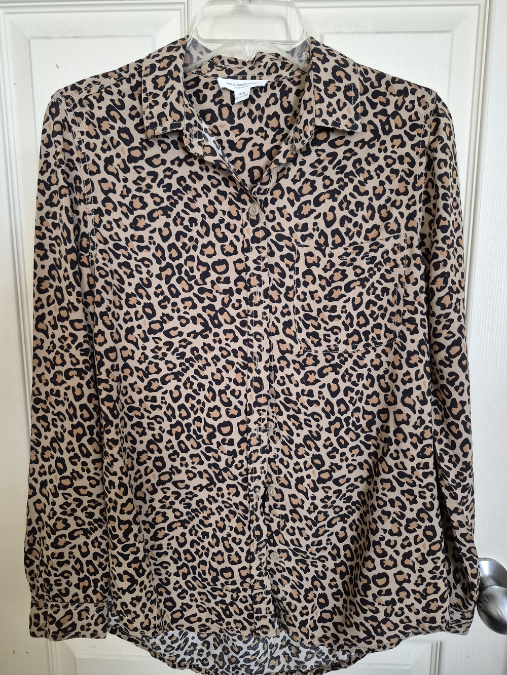 Size L beachlunchlounge Leopard Print Button-Down Shirt - Tan & Black